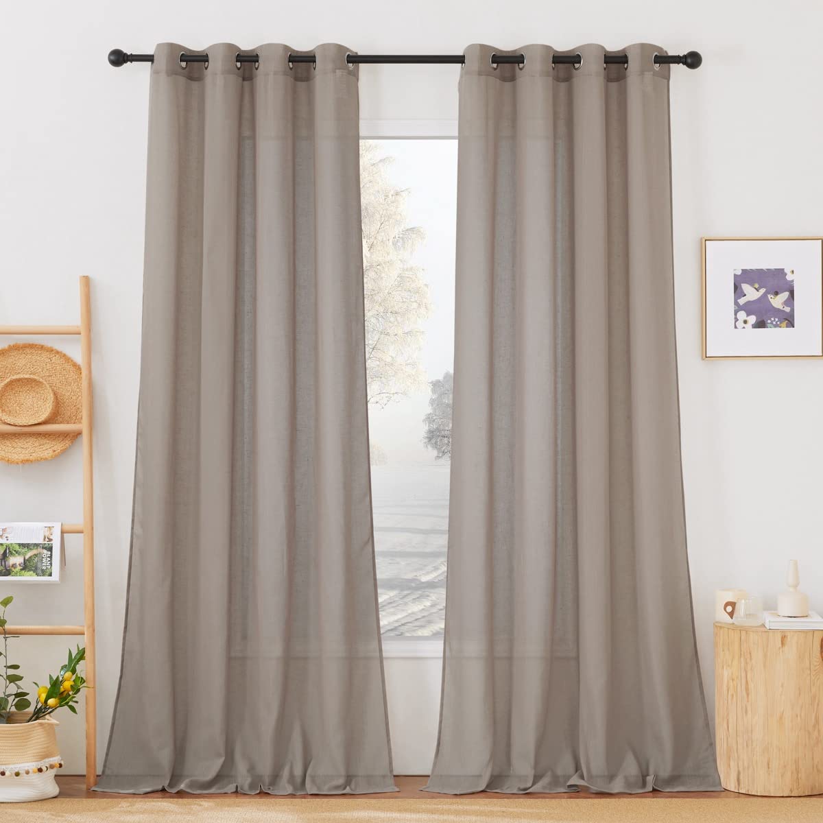 Nicetown Sheer Linen Curtains 108' Long For Windows, (Burlap) Grommet Top Privacy Semi Sheer Privacy With Light Filtering Drape