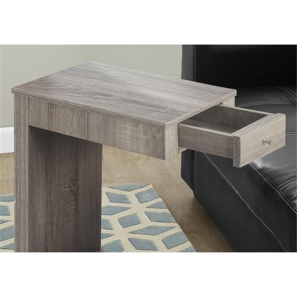 Monarch Specialties 3191, C-Shaped, End, Side, Snack, Storage, Living Room, Bedroom, Laminate, Brown, Contemporary, Modern Accent Table-Dark Taupe With A Drawer, 12&quot; L X 18.25&quot; W X 24&quot; H