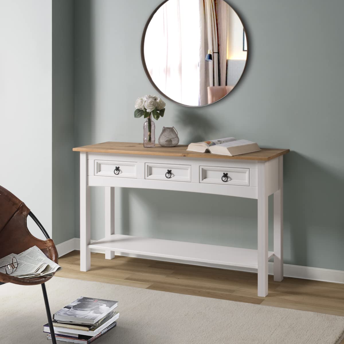American Furniture Classics Cottage Series Wood Hall Table, Corona Snow
