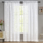 Embroidery White Tulip Sheer Curtains 84 Inches Long, Rod Pocket Sheer Drapes For Living Room, Bedroom, 2 Panels, 52''X 84'', Se
