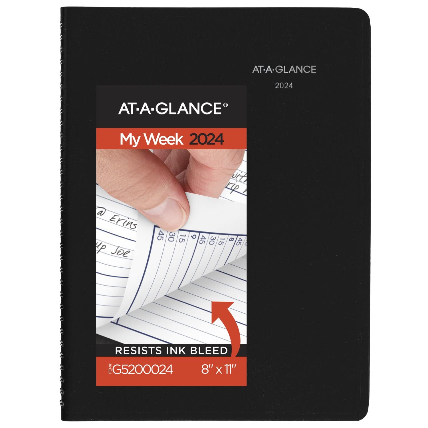At-A-Glance 2024 Weekly Planner, Dayminder, Quarter-Hourly Appointment Book, 8' X 11', Large, Black (G5200024)