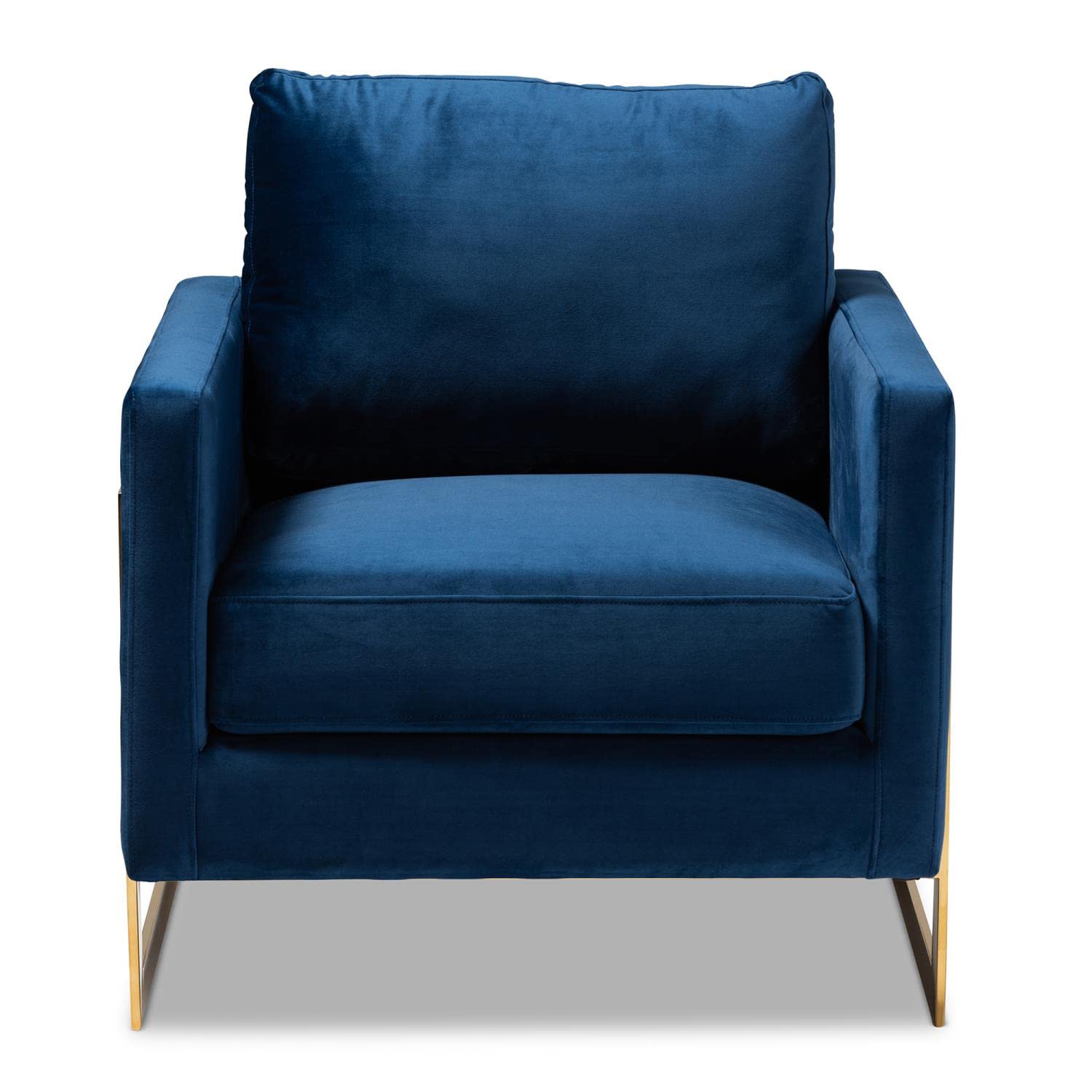 Baxton Studio Matteo Glam and Luxe Navy Blue Velvet Fabric Upholstered Gold Finished Armchair