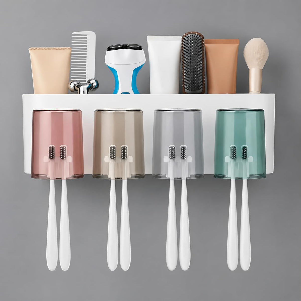 CrazySoul 4 Compartment  Wall Mounted Toothbrush Holder Bathroom  Tooth Brush Holder Bathroom Adhesive Wall Mounted Toothbrus