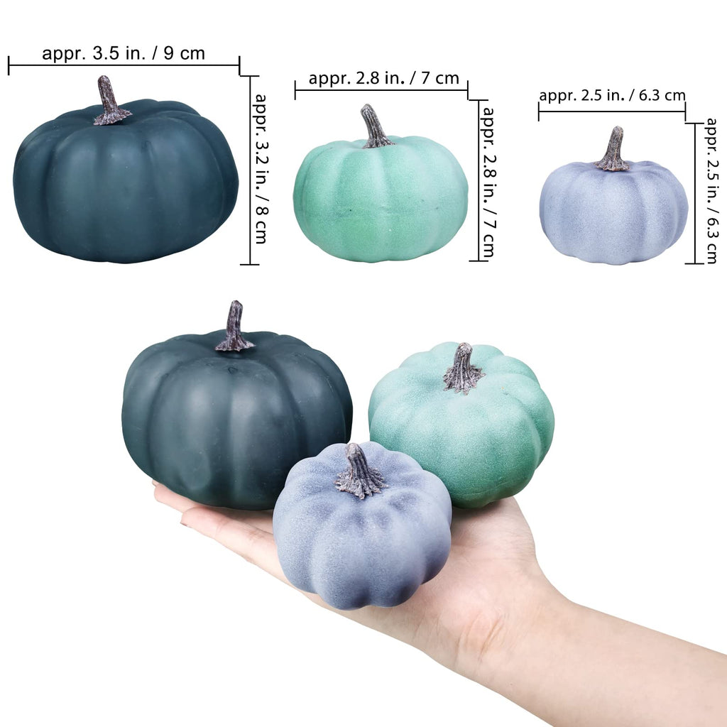 12 Pcs Assorted Small Rustic Harvest Artificial Pumpkins Decorative Pumpkins Foam Pumpkins In Green Blue Gray For Fall Autumn Ha