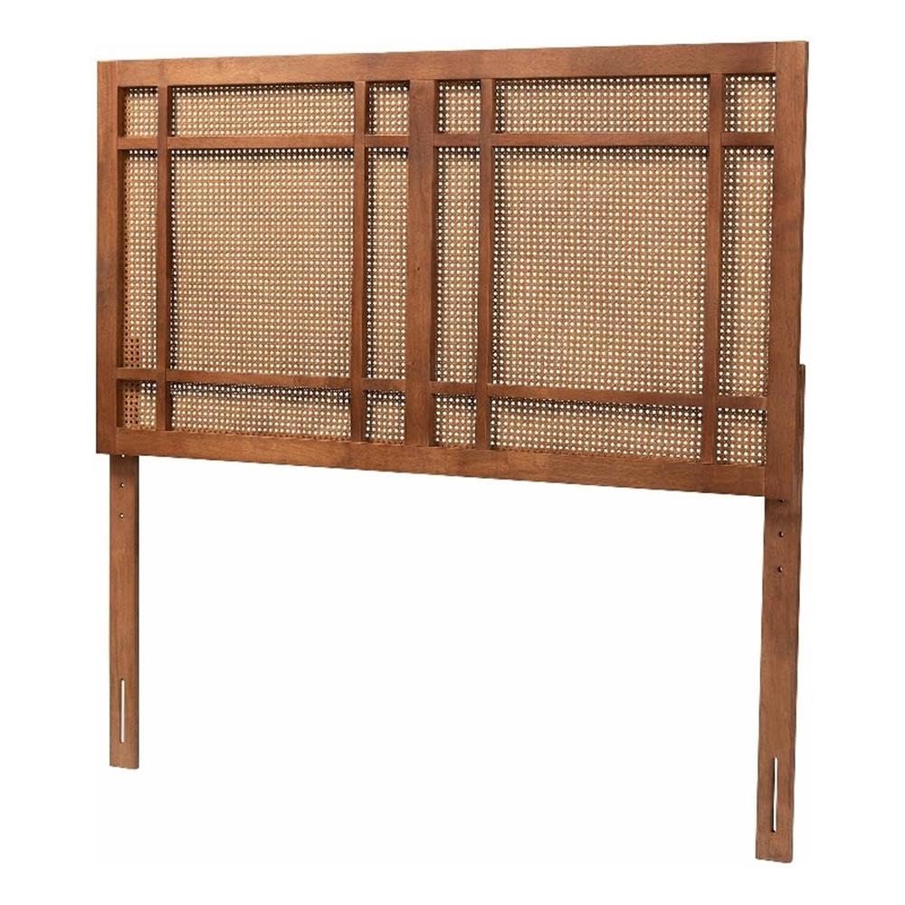 Baxton Studio Katrice Mid-Century Modern Ash Walnut Finished Wood King Size Headboard with Rattan