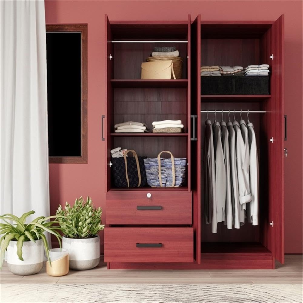 Better Home Products Luna Modern Wood 4 Doors 2 Drawers Armoire in Mahogany