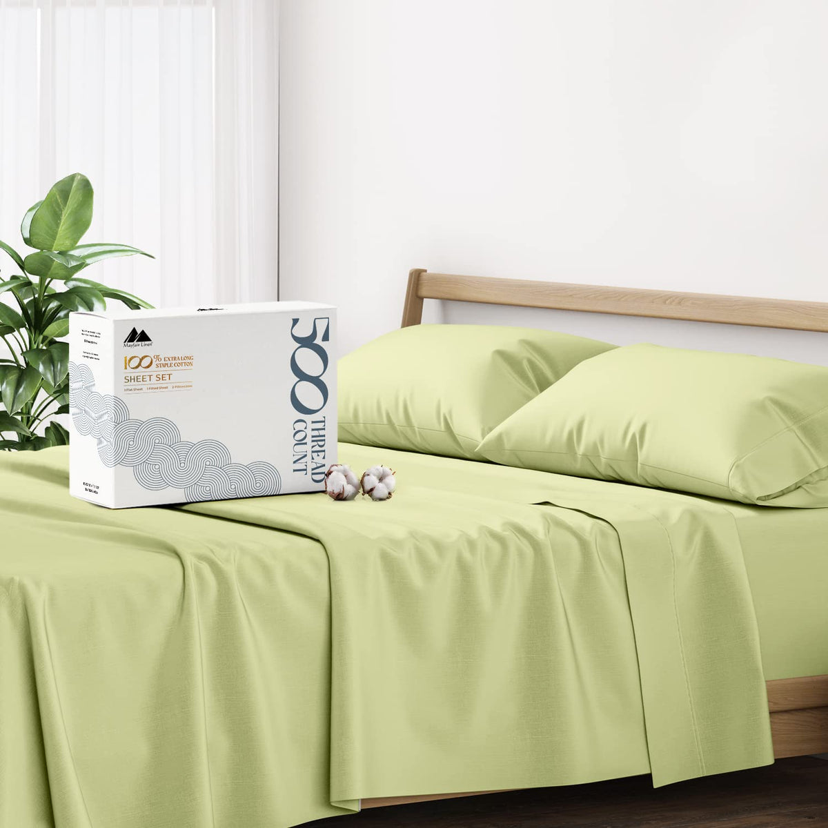 Mayfair Linen 100% Cotton Sheets For Queen Size Bed - Luxury 500 Thread Count Queen Sheet Set, 4 Pc Sateen Weave Queen Sage Gree