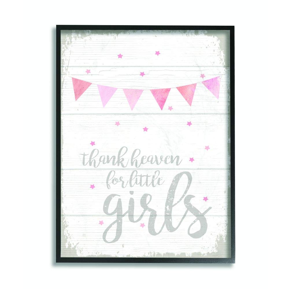Stupell Industries Thank Heaven Girls Pink Kids Word, Design by Artist Daphne Polselli Wall Art, 11 x 1.5 x 14, Black Framed