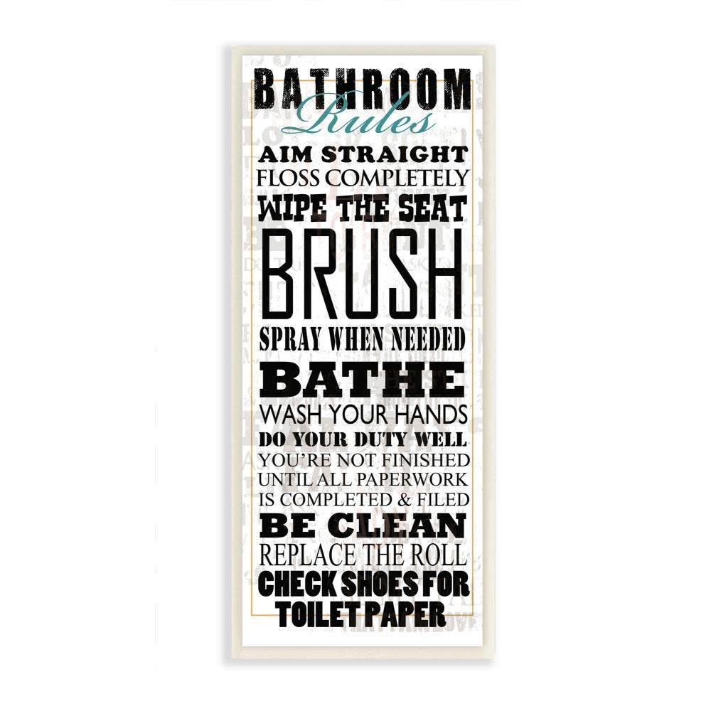 Stupell Home D  cor Bathroom Rules Typography Tall, White Bathroom Wall Plaque, 7 x 0.5 x 17, Proudly Made in USA