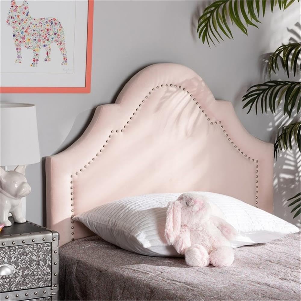 Baxton Studio Twin Size Light Pink Velvet Upholstered Headboard - Modern Fabric Design
