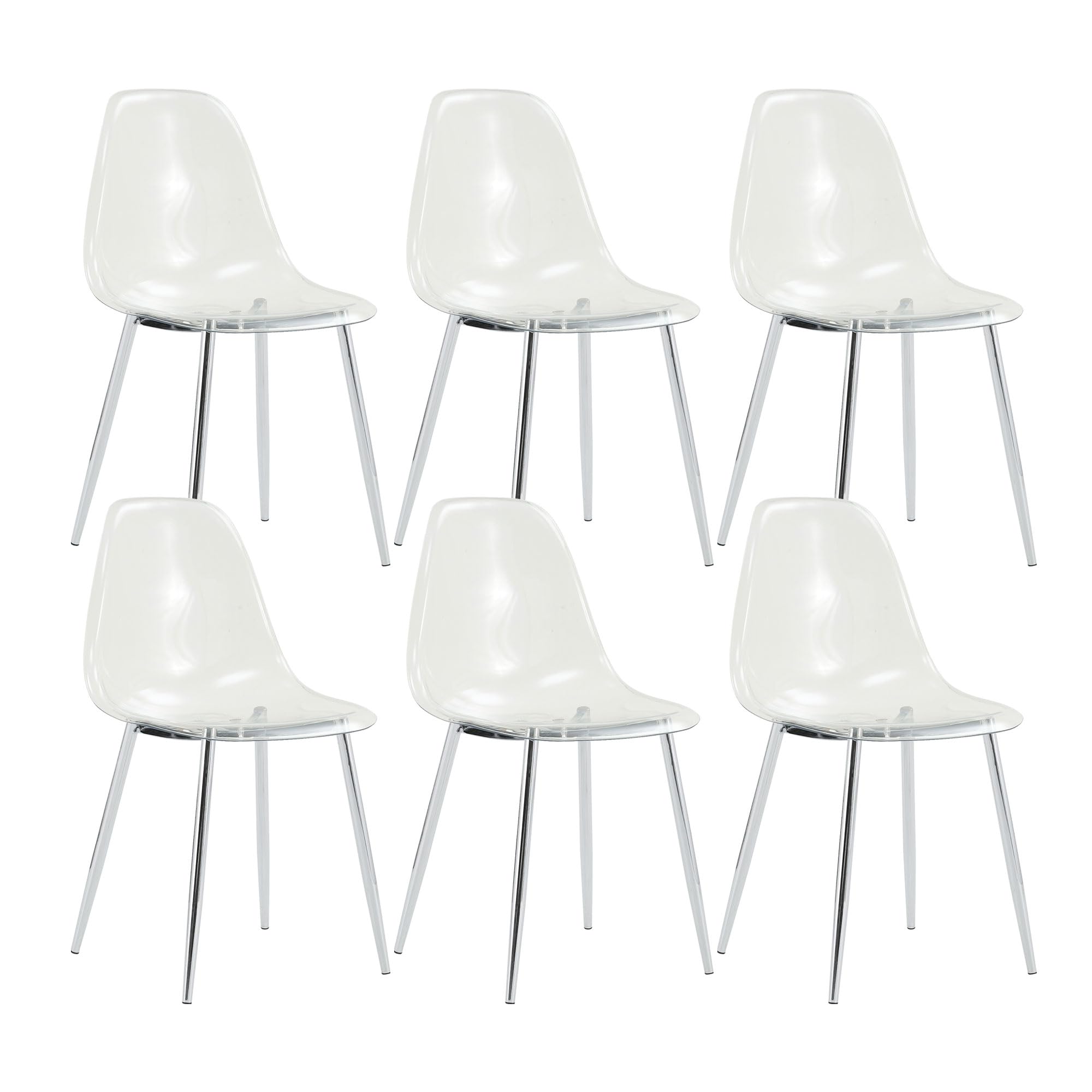 Baysitone Clear Dining Chairs Set Of 6, Modern Kitchen Chairs With Transparent Seat, Acrylic Accent Side Chairs With Silver Meta