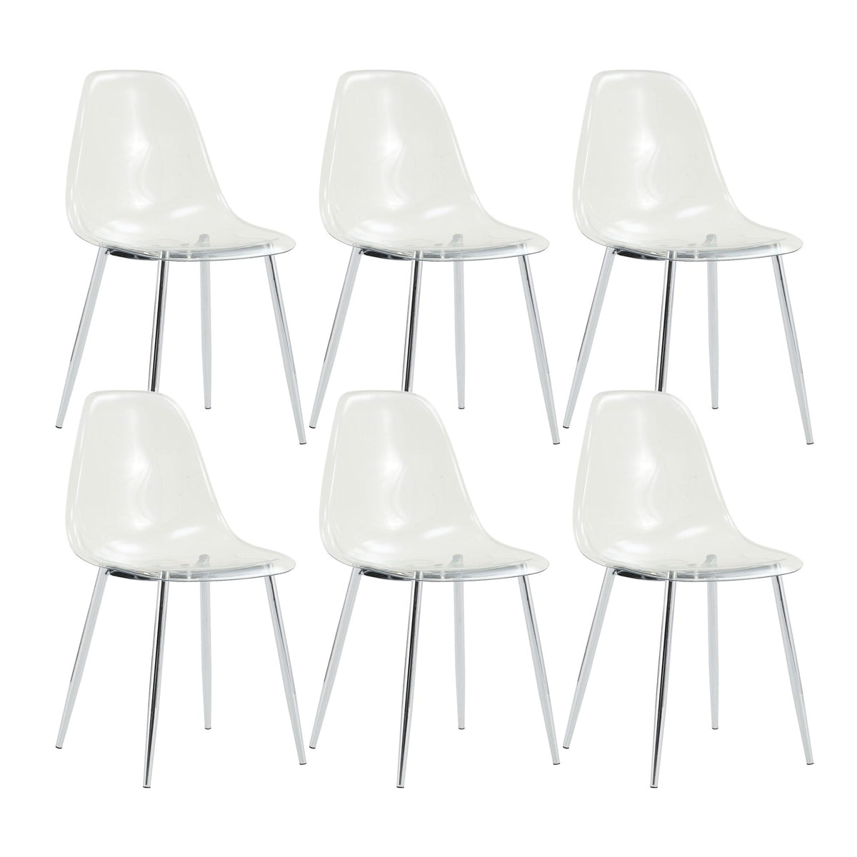 Baysitone Clear Dining Chairs Set Of 6, Modern Kitchen Chairs With Transparent Seat, Acrylic Accent Side Chairs With Silver Meta