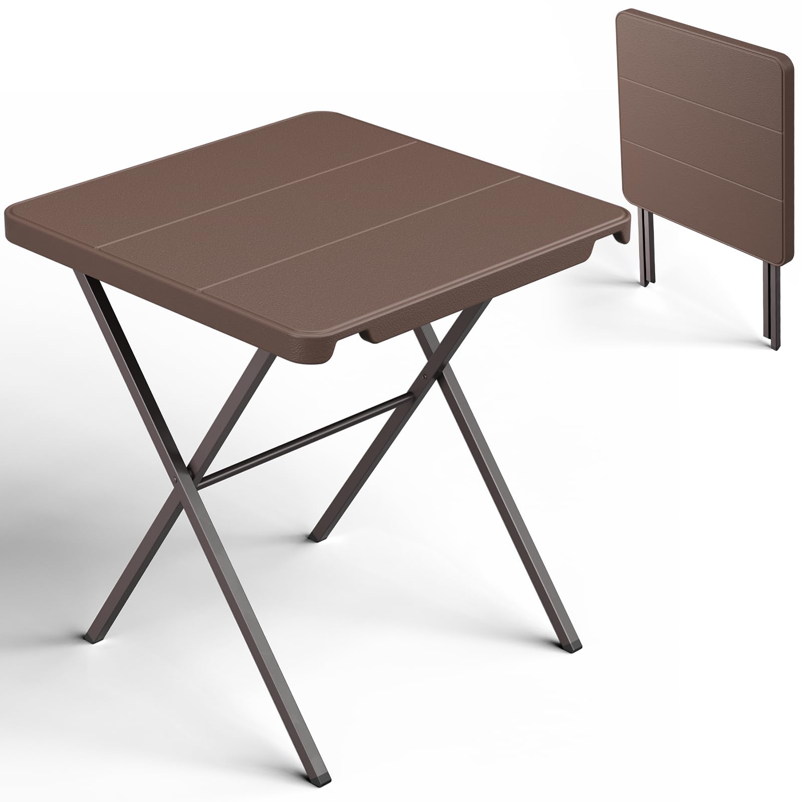 Folding Table, 27 Inch Square Foldable Card Table No Assembly, Portable Coffee Table with Heavy Duty Steel Frame Supports to 400
