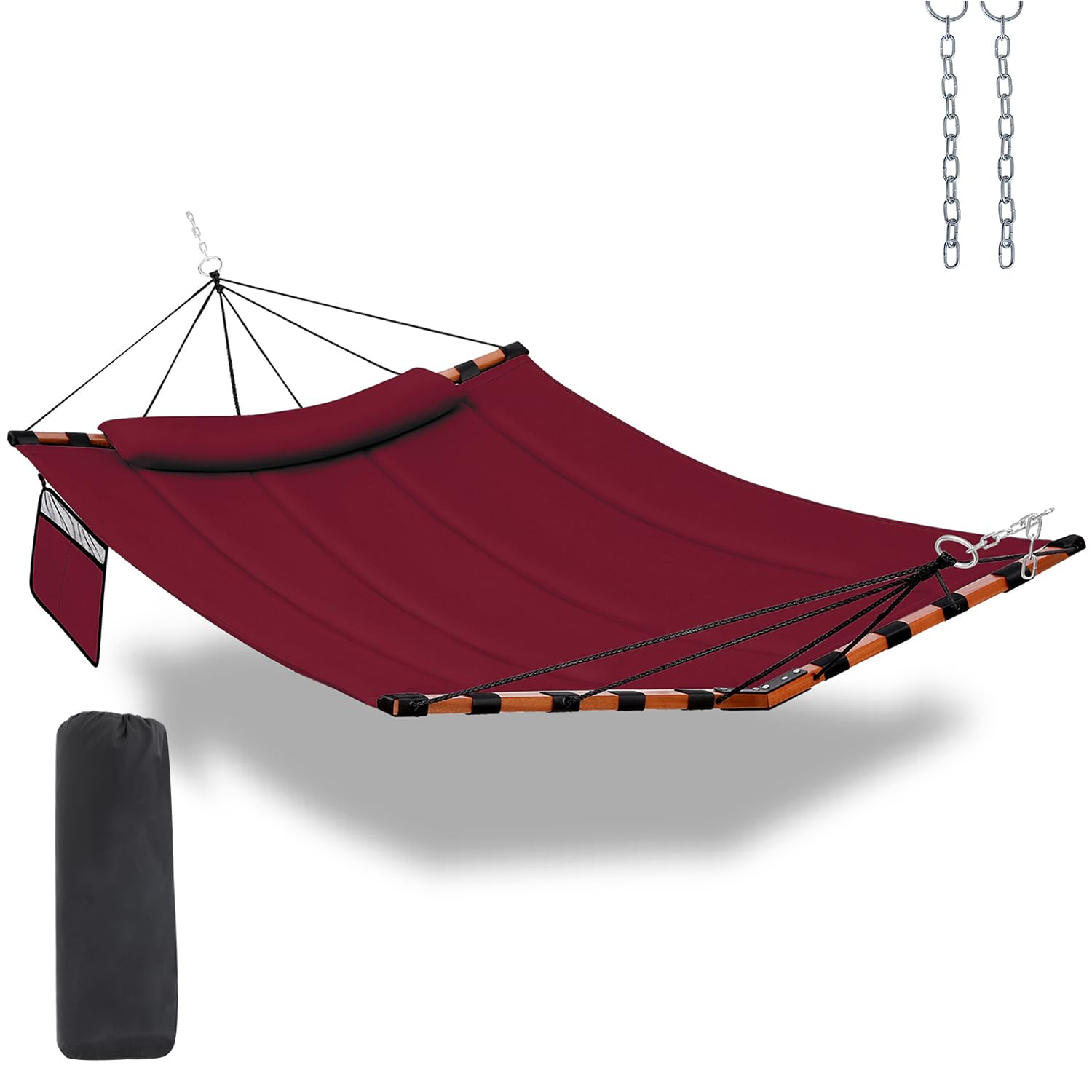Tegerdeger 12Ft 2 Person Hammock Large Hammock 450Lb Capacity Hardwood Spreader Bar & Nylon Rope For Outside, Patio, Garden, Bac