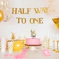 The Banner Company Halfway To One Birthday Party Set | Golden Confetti Balloons, Chrome Balloons, Banner & Cake Topper For Half 