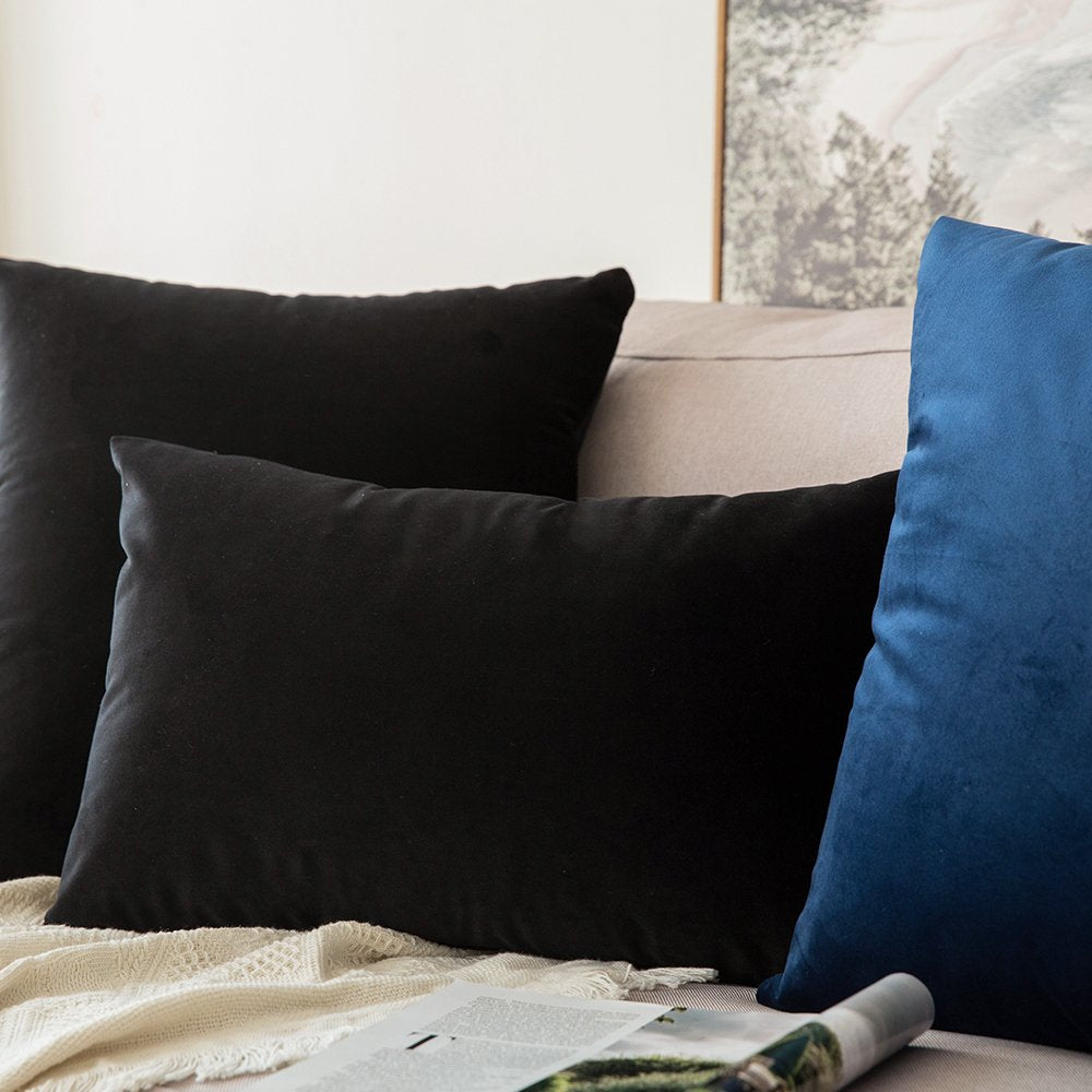 Miulee Velvet Pillow Cover Decorative Halloween Square Pillowcase Soft Solid Cushion Case For Sofa Bedroom Car 26 X 26 Inch Blac