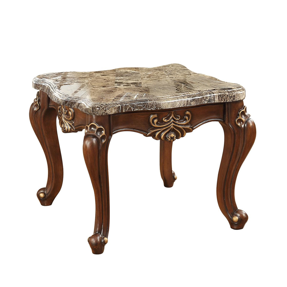 HomeRoots Wood, Marble, Engineered Wood 30' X 30' X 24' Marble Walnut Wood End Table