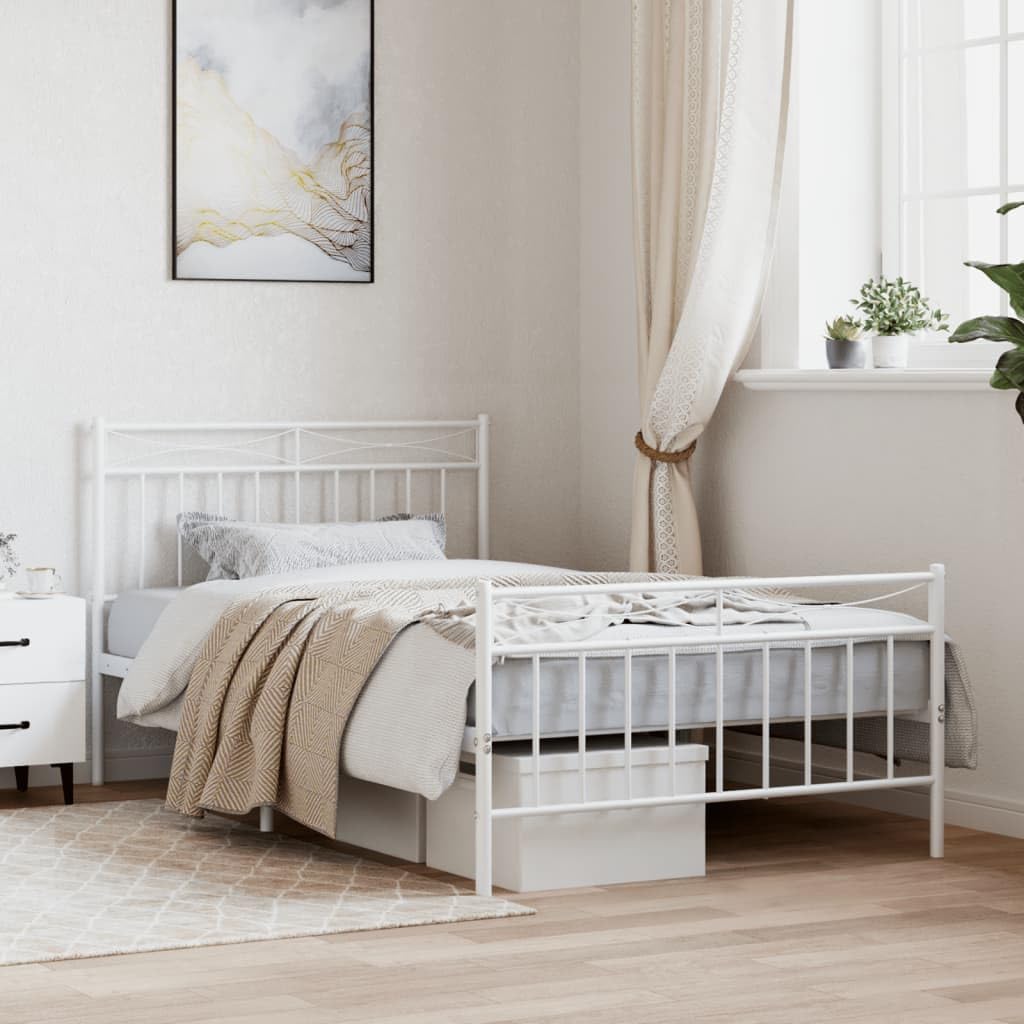 vidaXL Classic Design White Metal Bed Frame with Underbed Storage Space, Headboard and Footboard for Twin Size Mattress