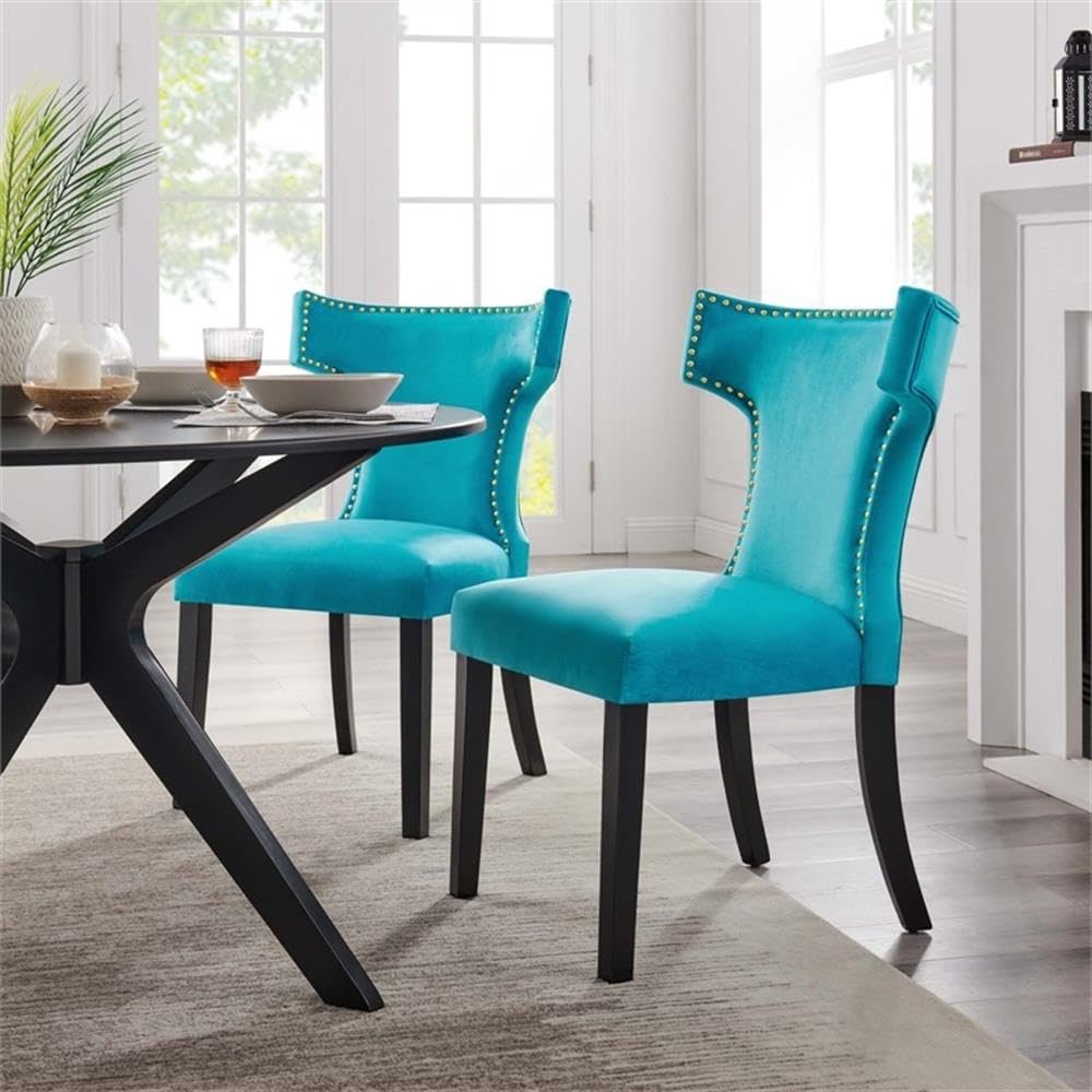 Modway EEI-5008-BLU Curve Performance Velvet Dining Chairs - Set of 2, Blue