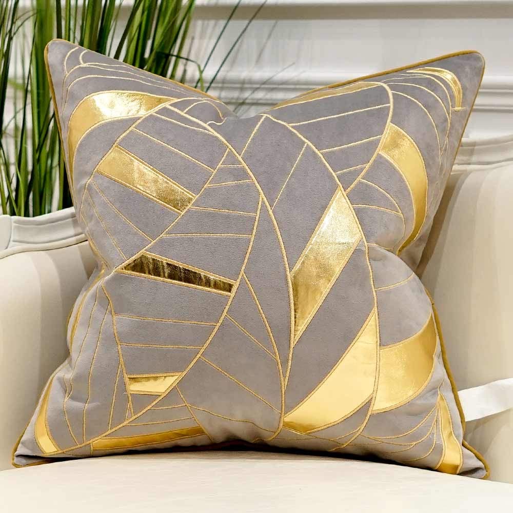 Avigers 18 X 18 Inches Grey Gold Striped Cushion Case Luxury European Throw Pillow Cover Decorative Pillow For Couch Living Room