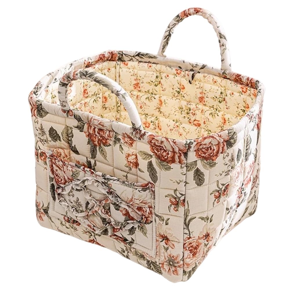 Foldable Laundry Boho Floral Quilted Storage Bin Basket with Handles for Clothes, Car Organizer, Collapsible Hamper ,16