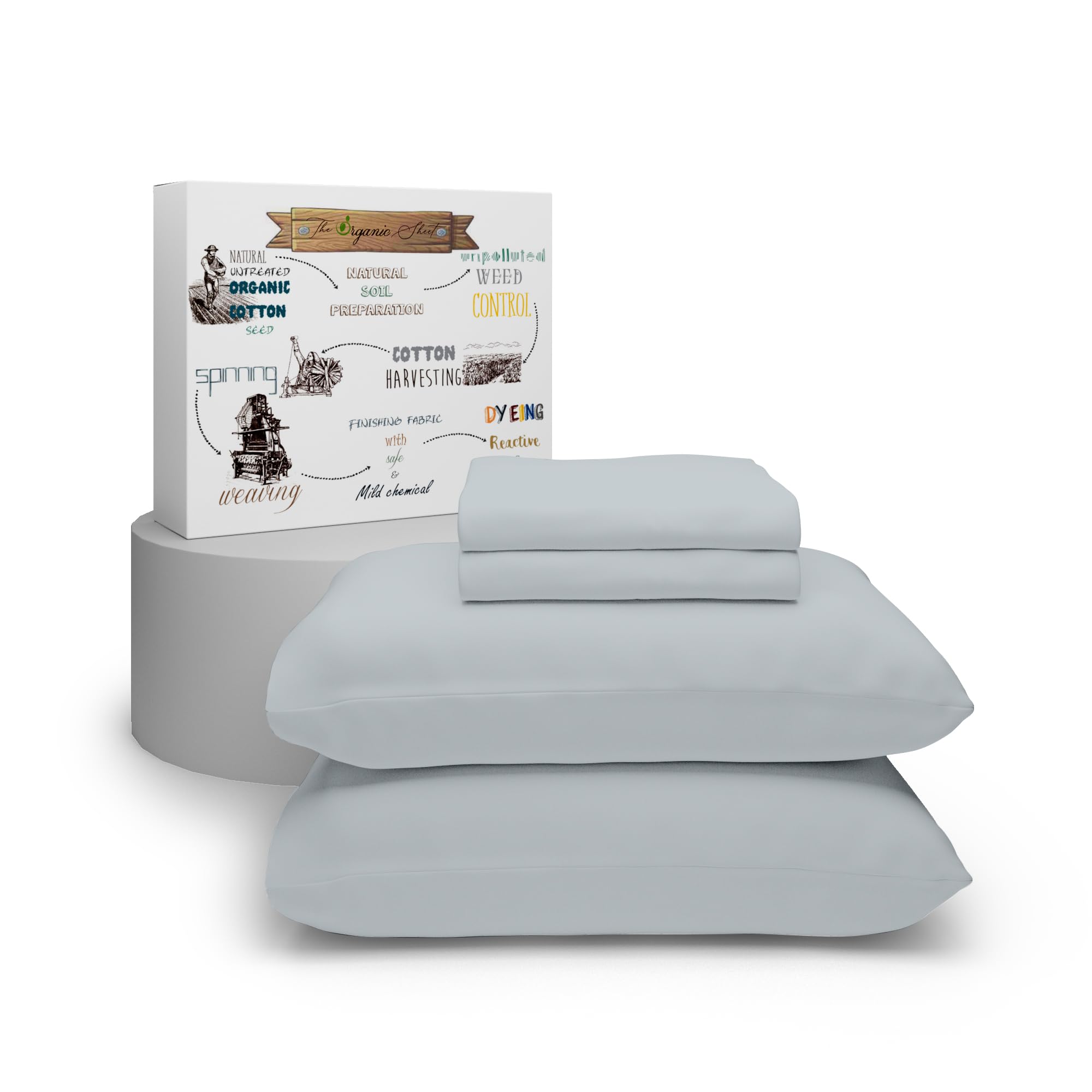 Purity Home Soft Gray Sheet Set, Organic Cotton Deep Pockets Sheets For Queen Size Bed, Percale Sheets, Lightweight & Breathable