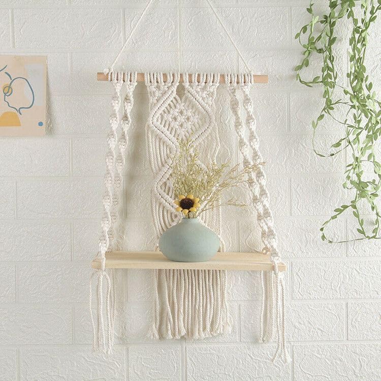 Looks Hand Work Macrame Wall Hanging Shelf | Handmade Macrame Plant Hanger | Decorative Wall Hanging For Indoor And Outdoor Use 