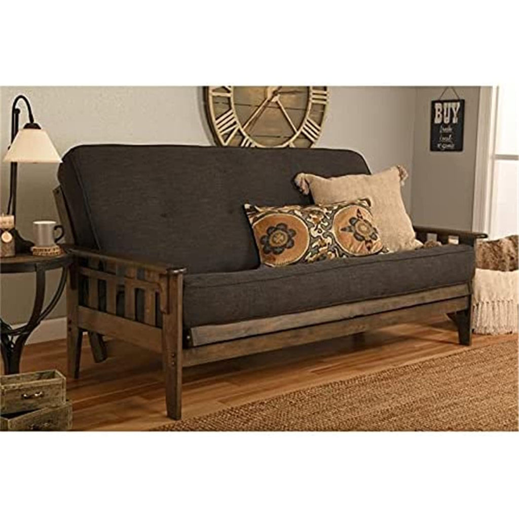 Kodiak Furniture Tucson Frame with Linen Fabric Mattress in Charcoal Gray/Walnut
