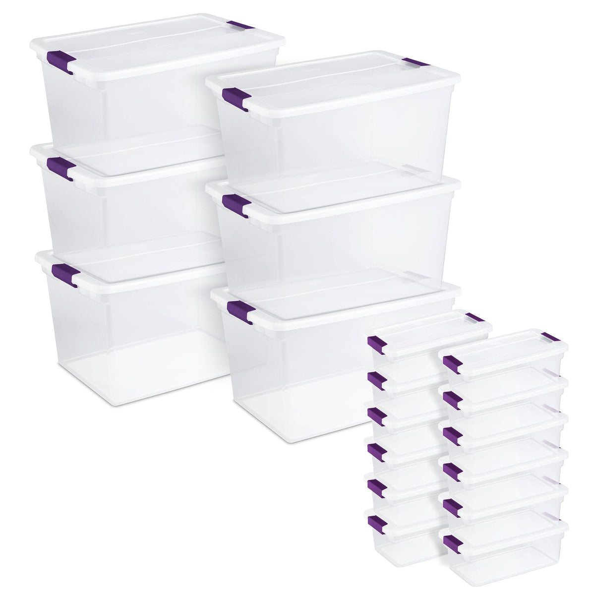 Sterilite ClearView Latch Boxes Set, 66 Quart 6Pack and 6 Quart 12Pack