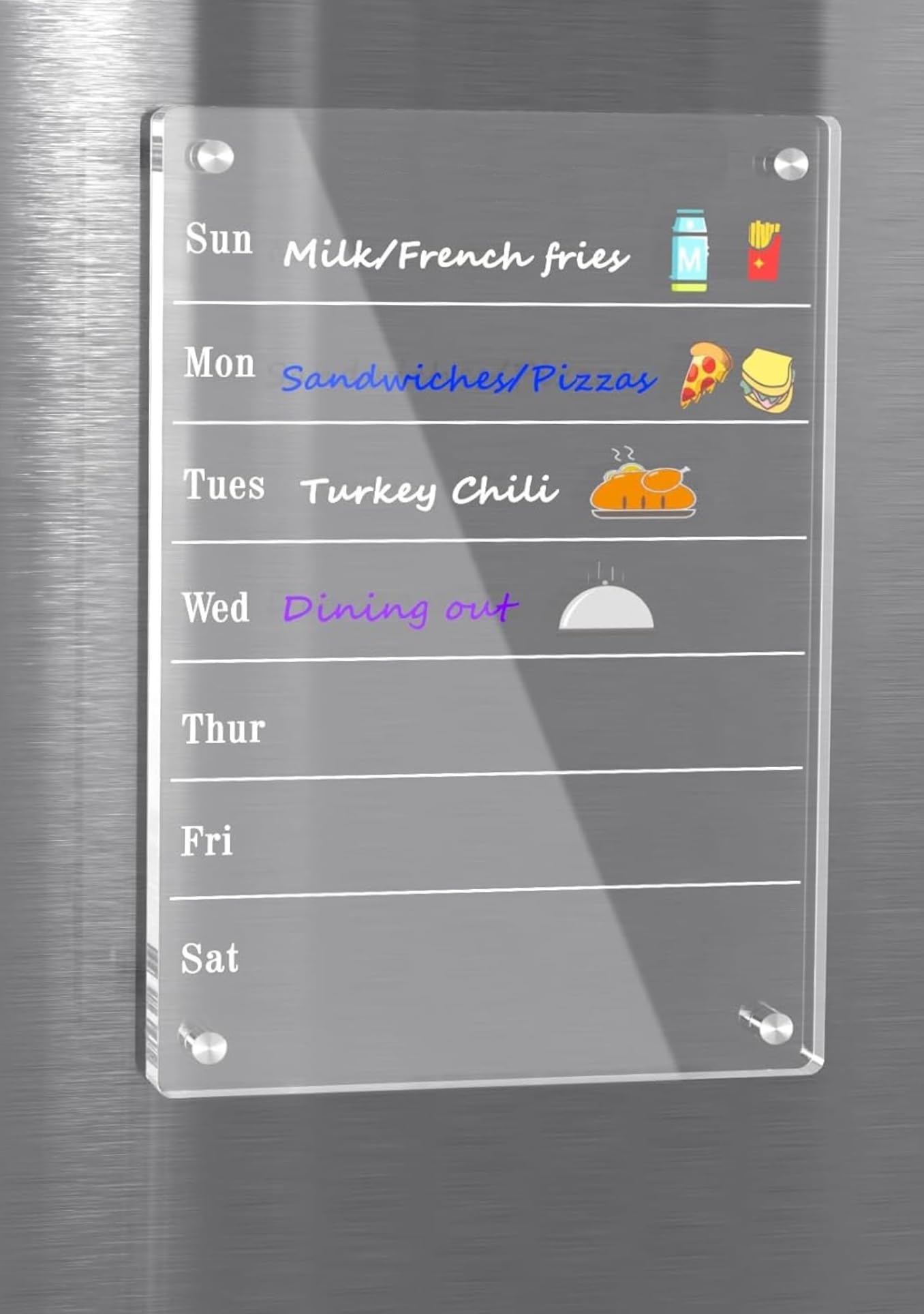 True-Allyweekly Planner Acrylic Glass Clear Calendar For Fridge Magnetic Board For Refrigerator, Weekly Meal Planner Includes 6 