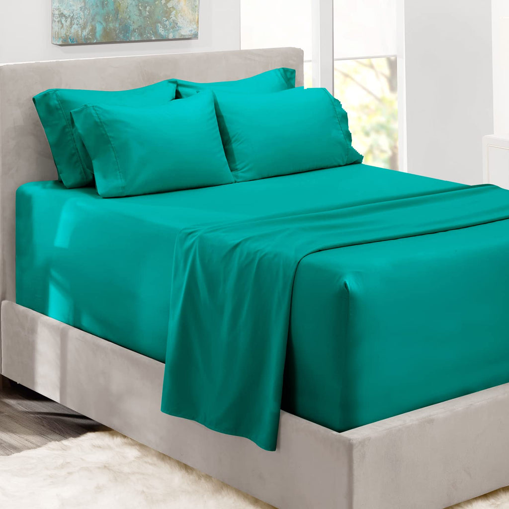 Hearth & Harbor Extra Deep Pocket Queen Sheets Sets - Fits Mattress 18-24 Inches Deep - Extra Deep Pocket Sheets - 6 Piece - Tea
