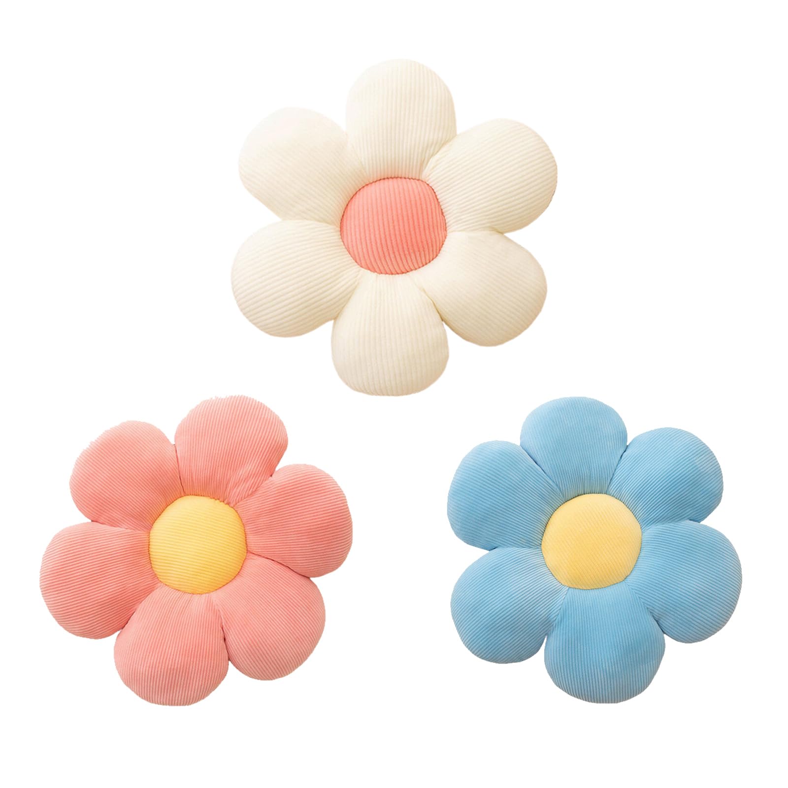 Canghi Flower Pillow Set 3 Pcs Flower Shaped Throw Pillow 15.7' Cute Daisy Flower Pillow Flower Seating Cushions For Adults Kid