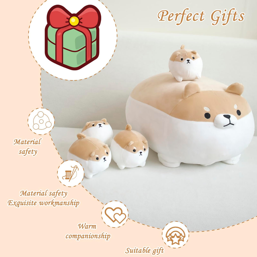 Toysym Shiba Inu Plush Kawaii Corgi Stuffed Animals With 4 Baby Corgi Plushies In Her Tummy, Soft Cotton Dog Plush Animal Pillow