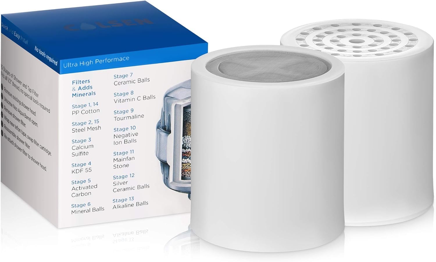 COLSEN Shower Filter Replacement - 15 Stage Purifier Cartridge for Hard Water Removes Toxic Chemicals Vitamin C Improves Nails &