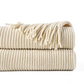 Battilo Home Beige Throw Blanket For Couch, Soft Chenille Knit Throws With Tassels For Home Decor, Spring Beige Throws For Couch