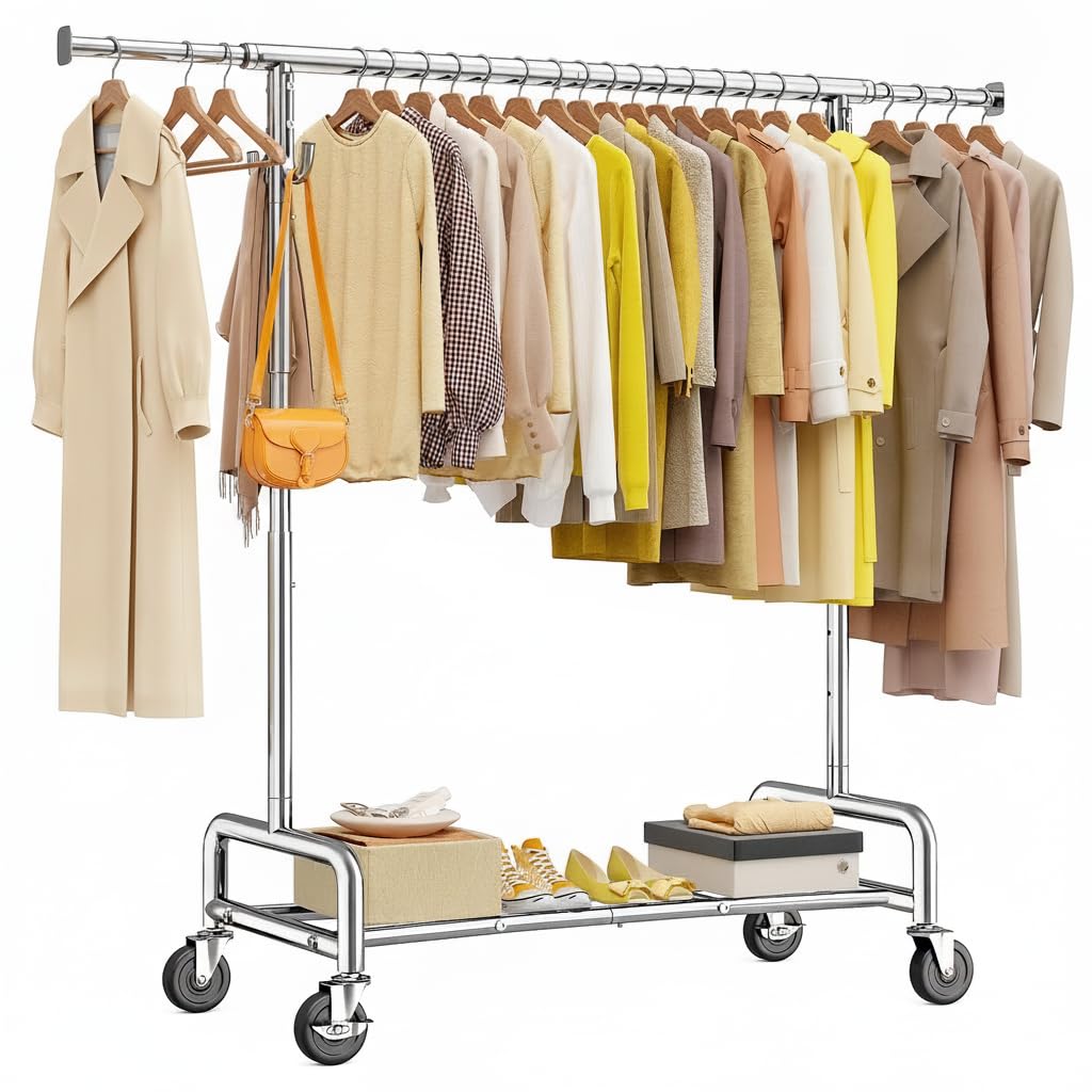 Raybee 75 Wide Clothes Rack with 4 Extra Hooks Heavy Duty Clothes Rack