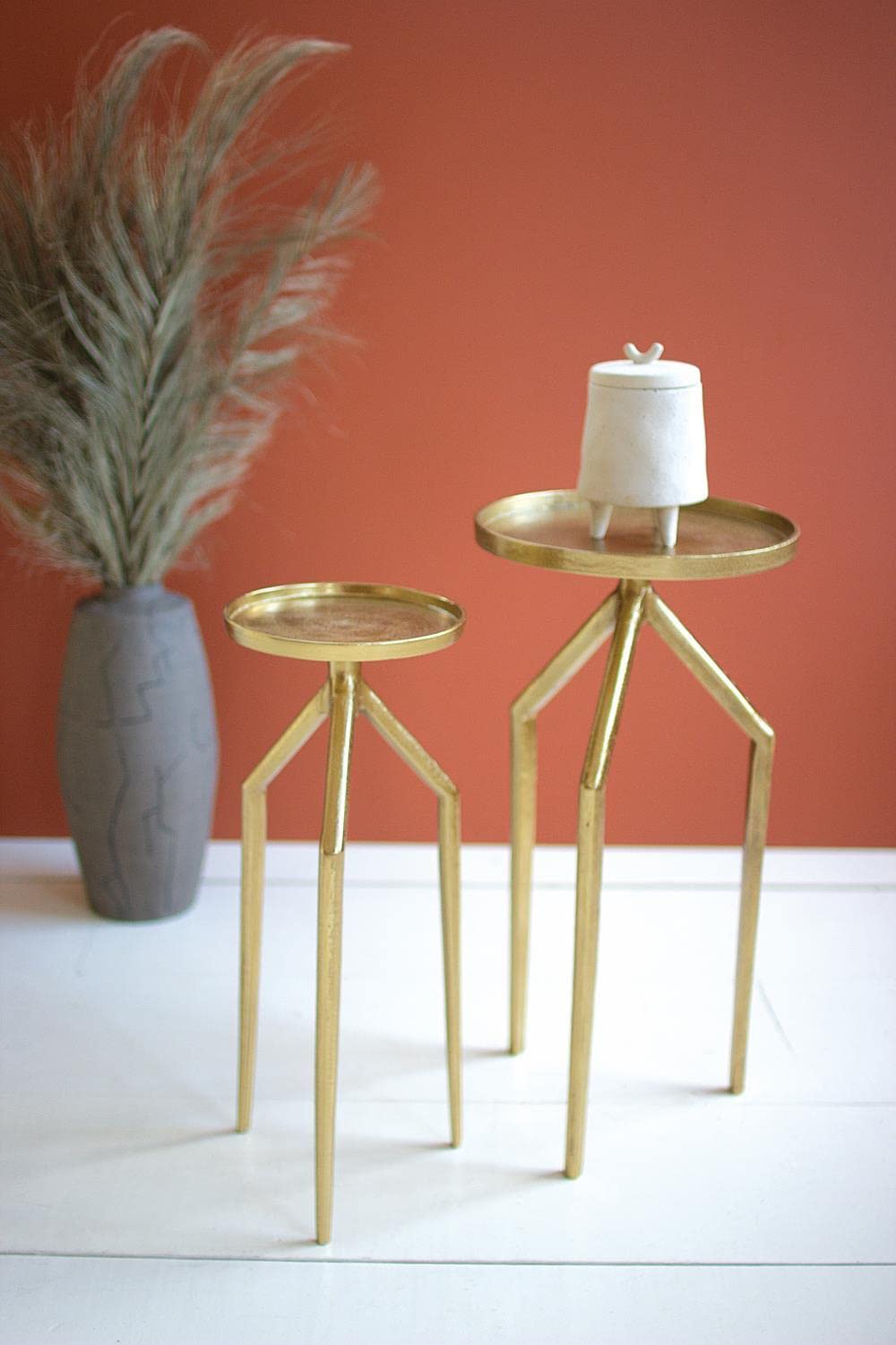 KALALOU Set of Two Aluminum Cocktail Tables with Antique Brass NTK1015