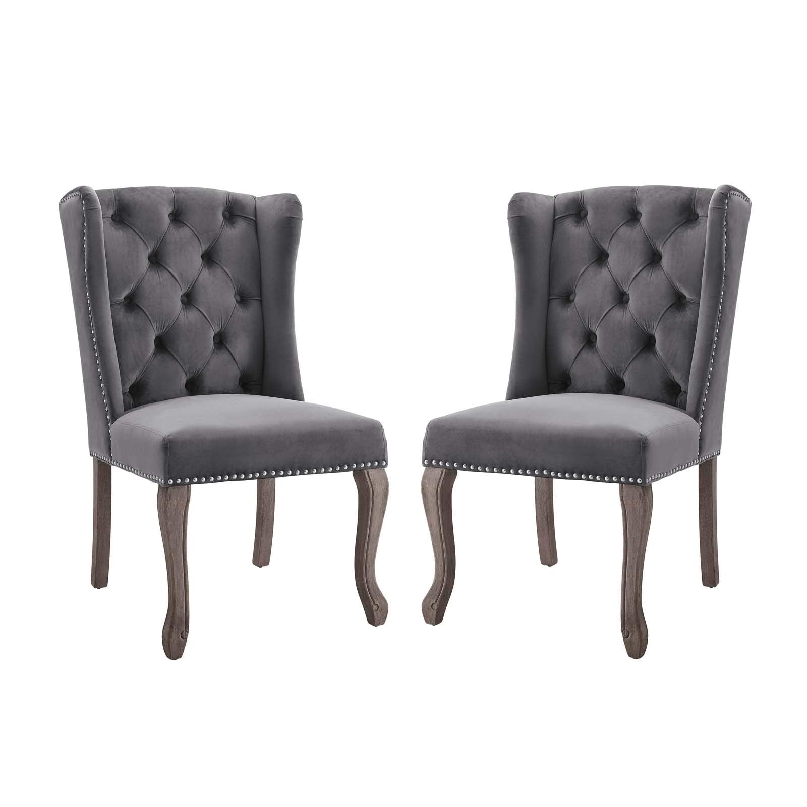 Modway Apprise French Vintage Tufted Performance Velvet Accent Dining Chair, Set Of 2, Gray