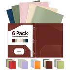 Sooez Retro Colors File Folders With Prongs, 6 Pack, 2 Pocket Folders, Letter Size, Heavy-Duty Plastic, School & Office Supplies