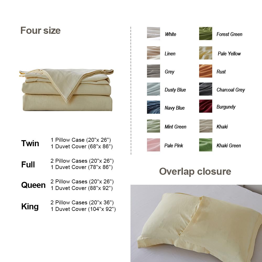 Simple&Opulence French Linen Duvet Cover Set - Twin Size(68'' X 86'')- 2 Pieces (1 Comforter Cover,1 Pillowcase)- Natural Flax C
