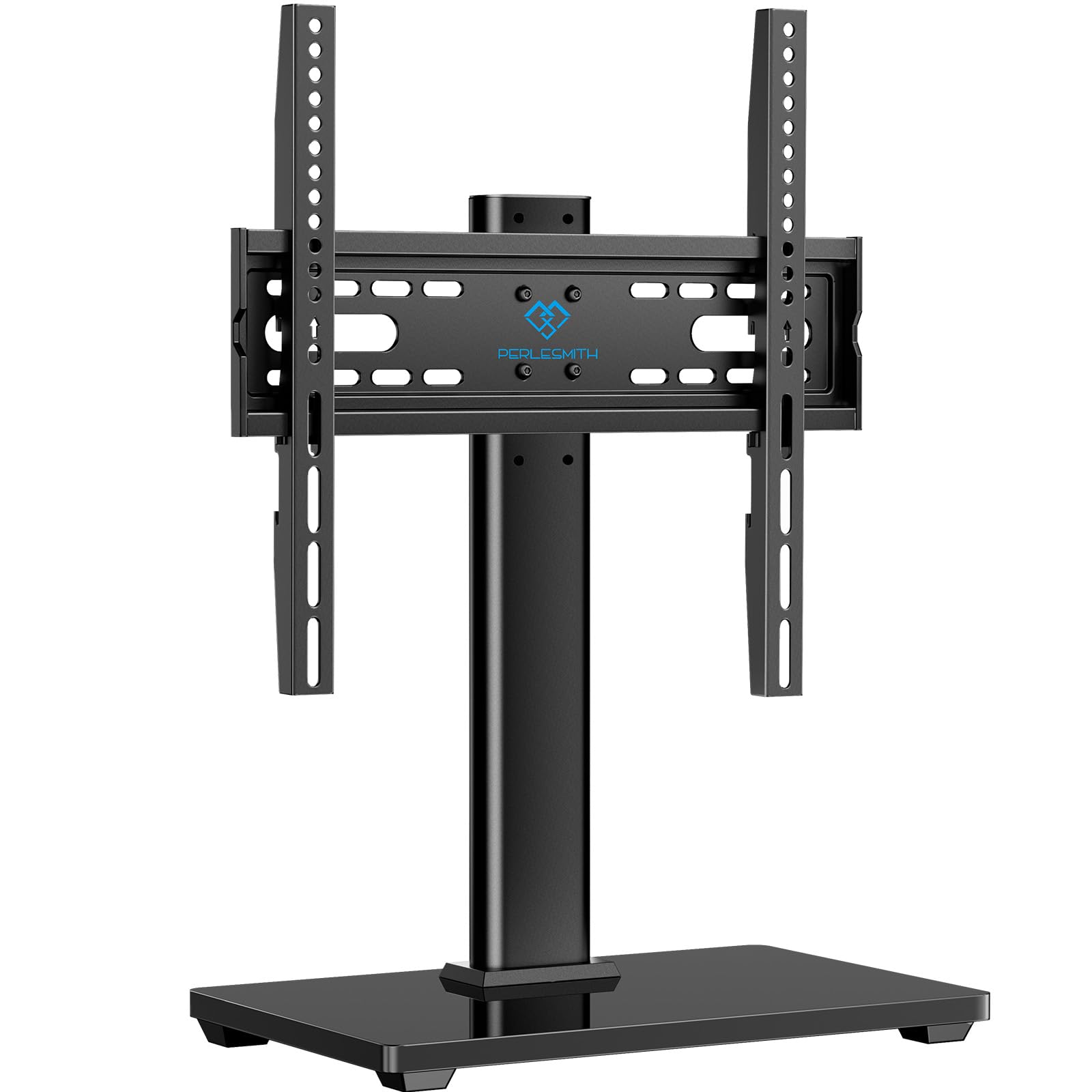 Perlesmith Universal Tv Stand - Table Top Tv Stand For 32-60 Inch Lcd Led Tvs - Height Adjustable Tv Base Stand With Tempered Gl
