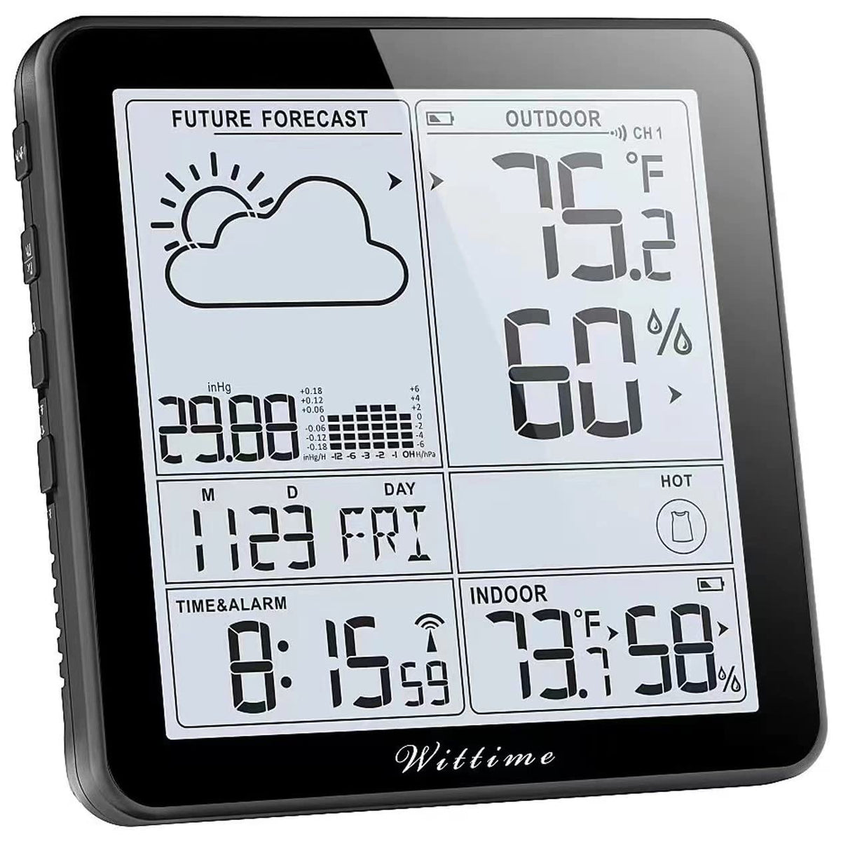 Wittime 2180 Weather Station With Atomic Clock Indoor Outdoor Thermometer Wireless Wireless Temperature And Humidity Monitor Ins