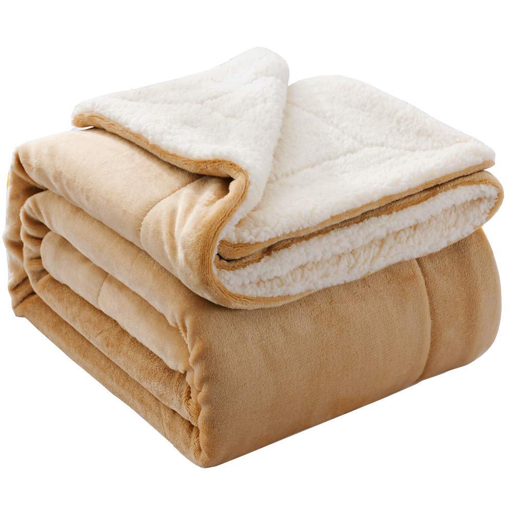 Nanpiper Reversible Sherpa Flannel Blanket Super Soft Fuzzy Lightweight Fleece Microfiber For Bed/Couch (50'X60',Beige)