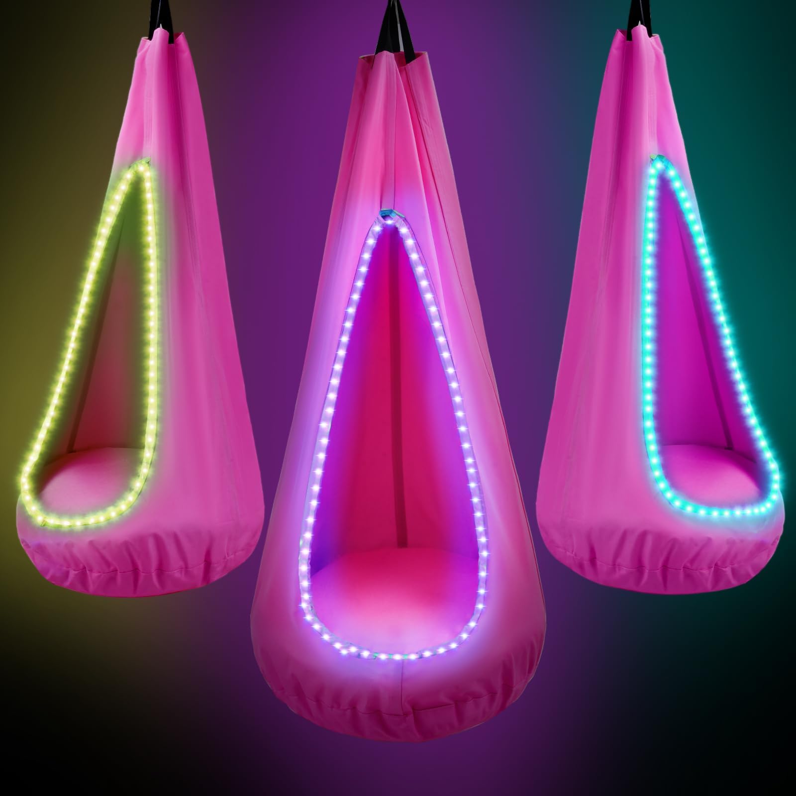 Aihsumc Light Up Kids Pod Swing Seat, Max 260Lbs Sensory Swing For Kids With Usb Led Lights And Inflatable Pillow, Autism Swing