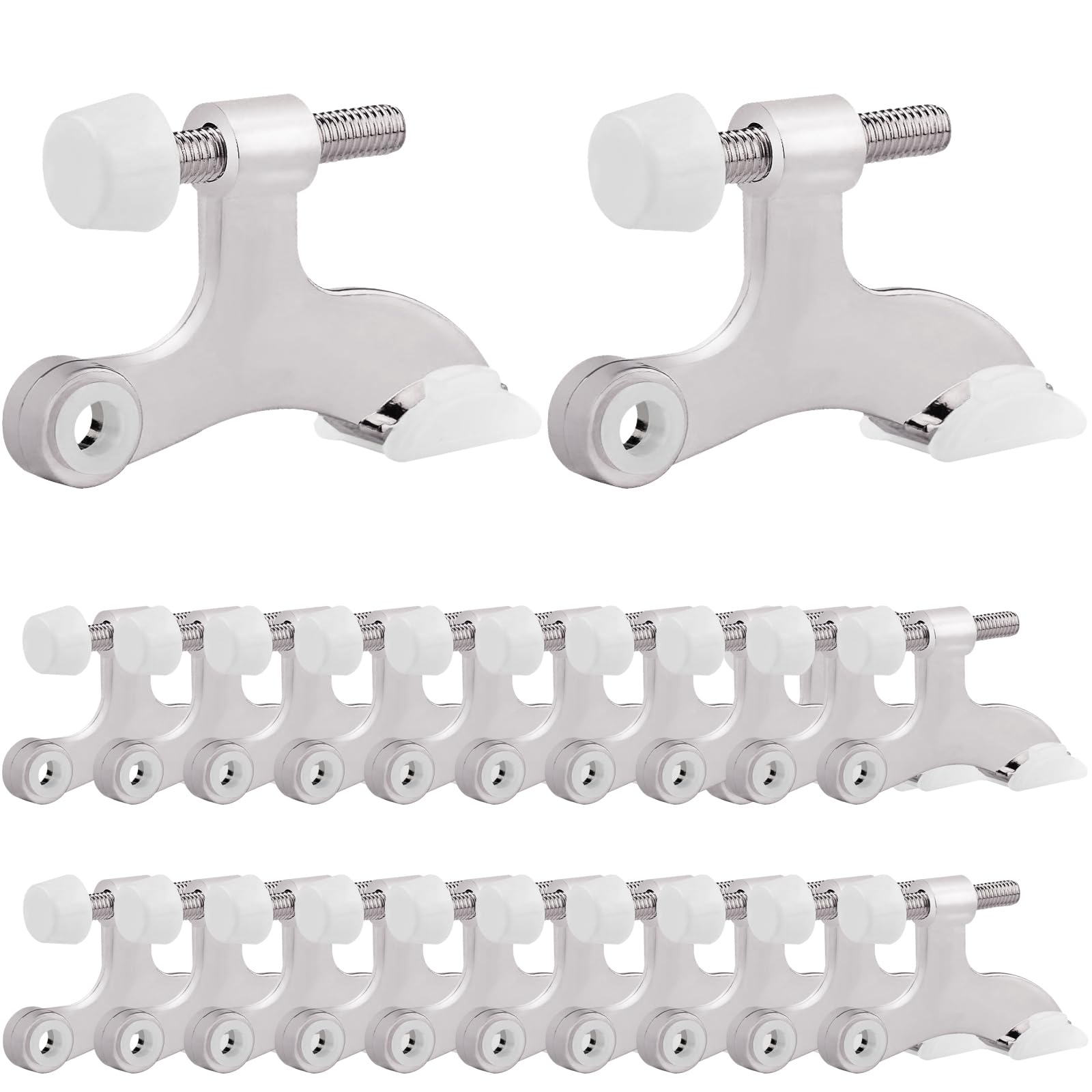 Obtanim 20 Pack Hinge Pin Door Stopper Heavy Duty Metal Adjustable Door Stops With Rubber Bumper Tips (Silver)