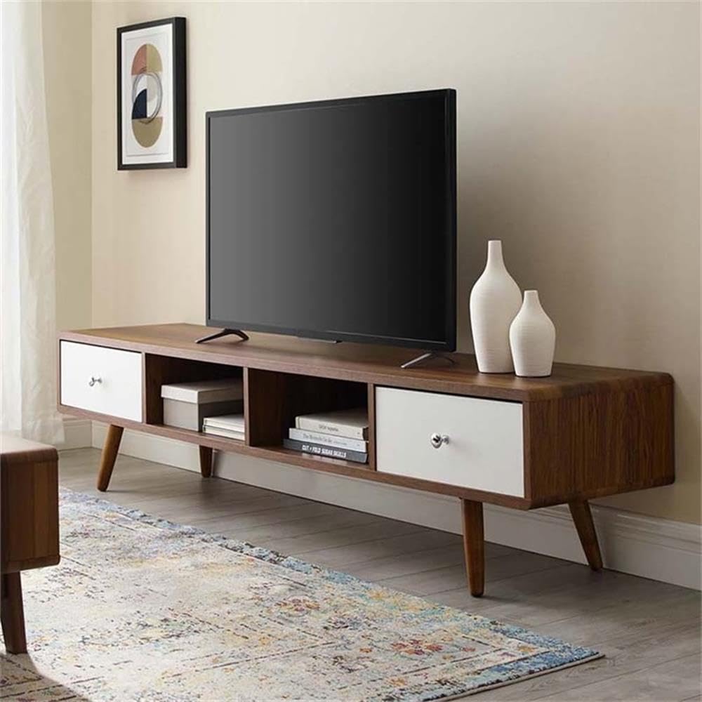 Modway Transmit 70&quot; Media Console Wood Tv Stand, 70 Inch, Walnut White