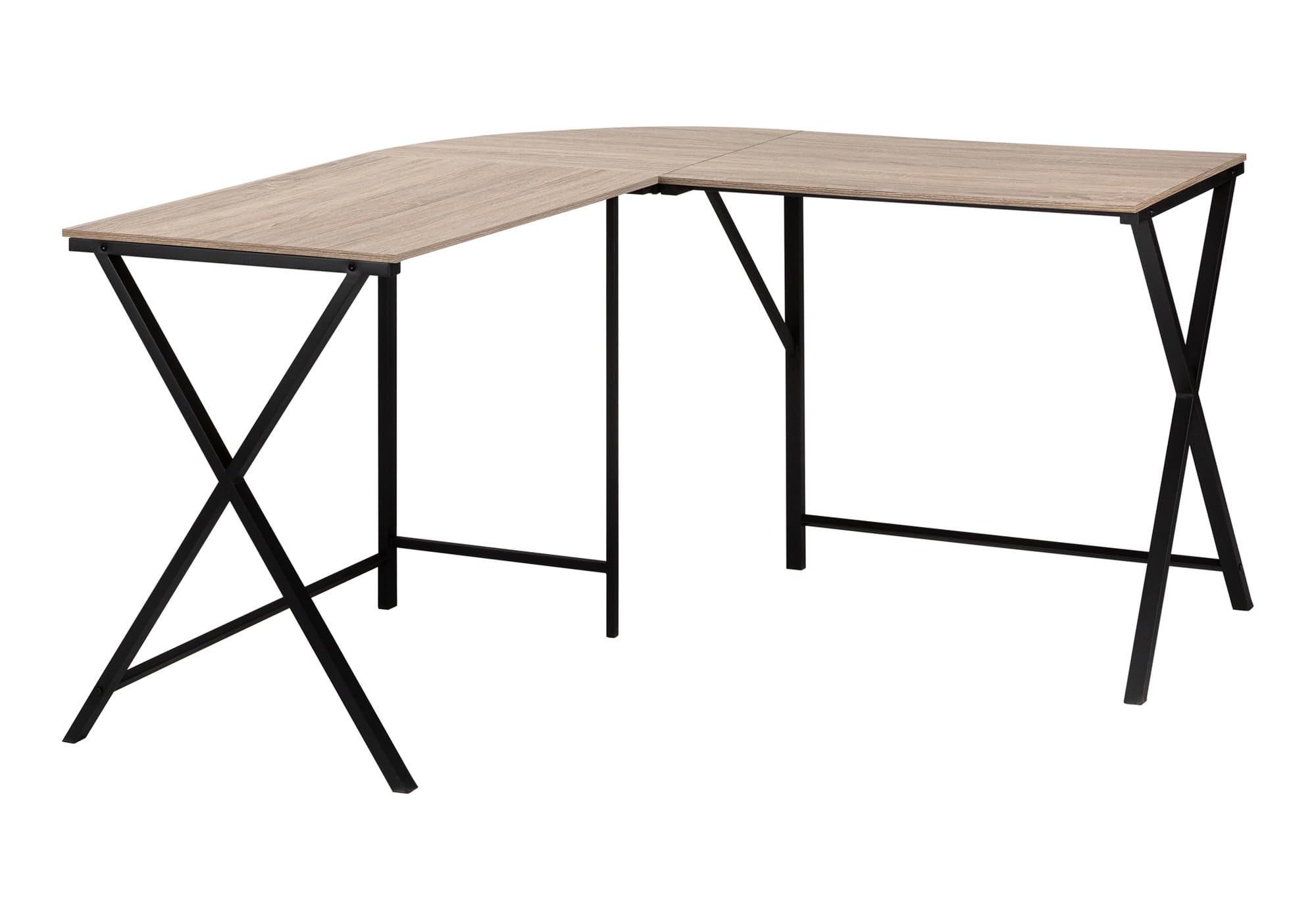 Monarch Specialties 7197 Computer Desk, Home Office, Corner, 55' Shape, Work, Laptop, Metal, Laminate, Brown, Black, Contemporary, Modern Desk-55 L Dark Taupe Top, 55.25' L x 55.25' W x 29.75' H