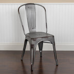 Flash Furniture Tenley Commercial Grade Distressed Silver Gray Metal Indoor-Outdoor Stackable Chair