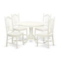 East West Furniture HLDO5-LWH-W 5 Piece Dining Table Set for 4 Includes a Round Kitchen Table with Pedestal and 4 Dining Room Chairs, 42x42 Inch, Linen White