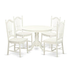 East West Furniture HLDO5-LWH-W 5 Piece Dining Table Set for 4 Includes a Round Kitchen Table with Pedestal and 4 Dining Room Chairs, 42x42 Inch, Linen White